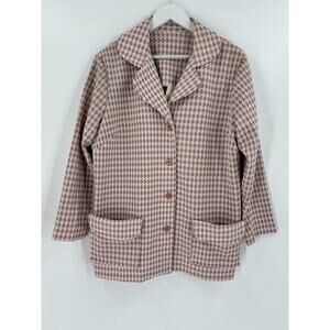 Vintage Ina Carol Jacket Womens 18 Pink White Houndstooth Blazer Single Breasted